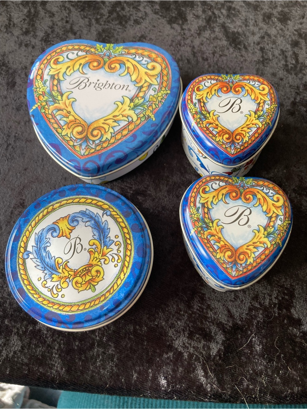 Brighton Blue, Gold & White Decorative Tin Set - Heart & Round